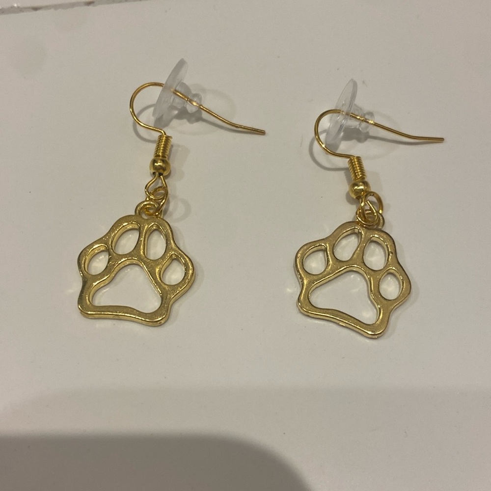 Gold paw print earrings